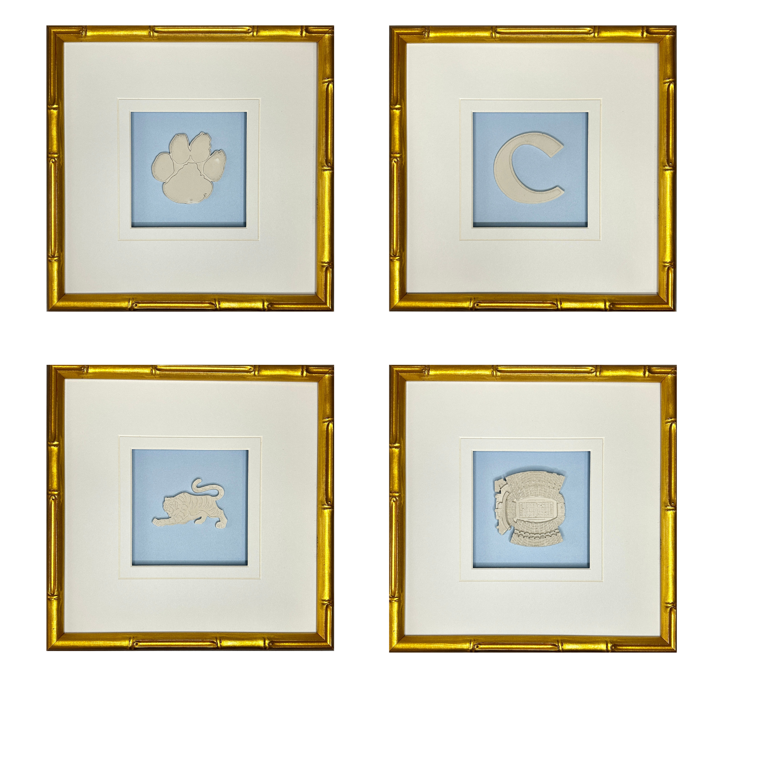 Set of 4 Clemson University Intaglios 10x10