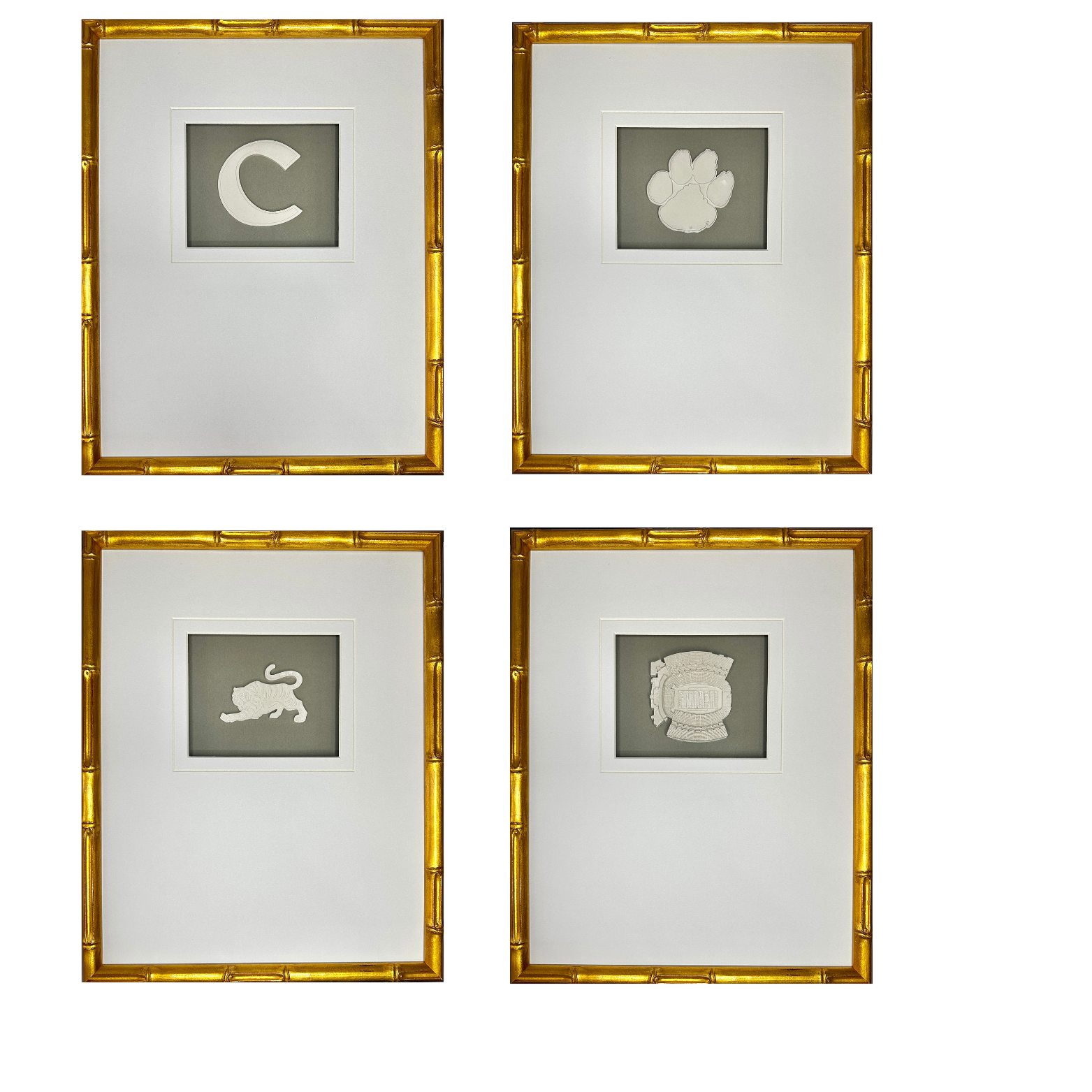 Set of 4 Clemson University Intaglios 11x14